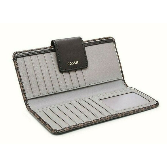 New Fossil Madison Slim Clutch Wallet Black / Brown multi - Picture 2 of 2